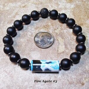 Snowy Winter Nights! Stunning Fire Agate Stretch Bracelet for 7" Wrists
